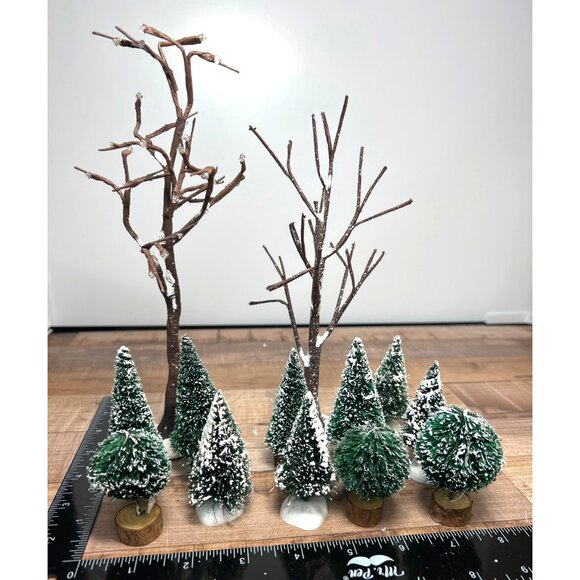 Dept 56 Miniature Snow-Covered Christmas Trees & Bare Branch Trees  13 Piece Set - Picture 1 of 3